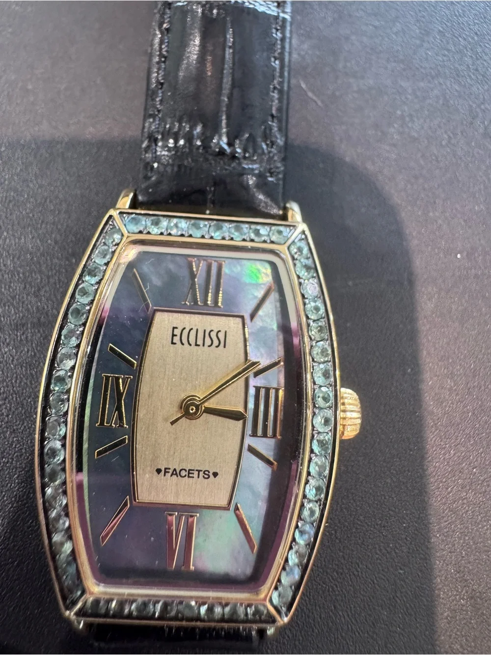 Ecclissi Facets Stainless Steel Alexandrite Leather Watch